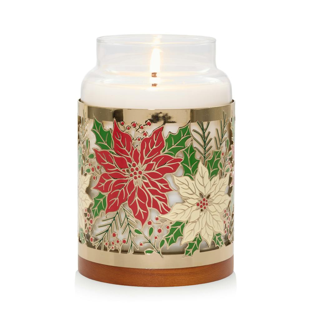 Metal Poinsettia  Jar Candle Holder